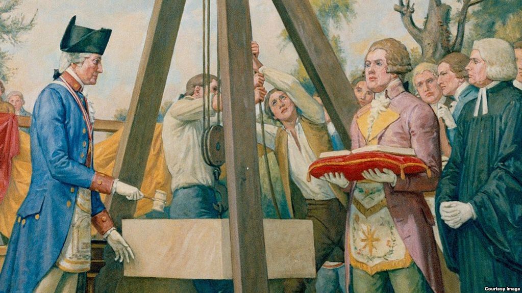 George Washington laying the cornerstone for the US Capitol from a mural by Allyn Cox. (US Government Photo)