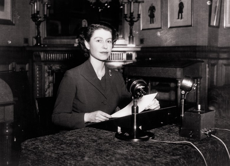 Queen Elizabeth II making her first ever Christmas broadcast to the nation in 1952 from Sandringham.