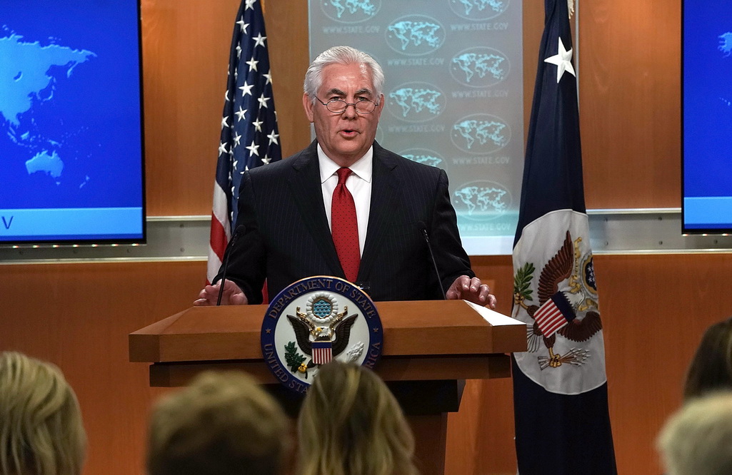 The U.S. State Department holds a media briefing after Rex Tillerson was fired as secretary of state.