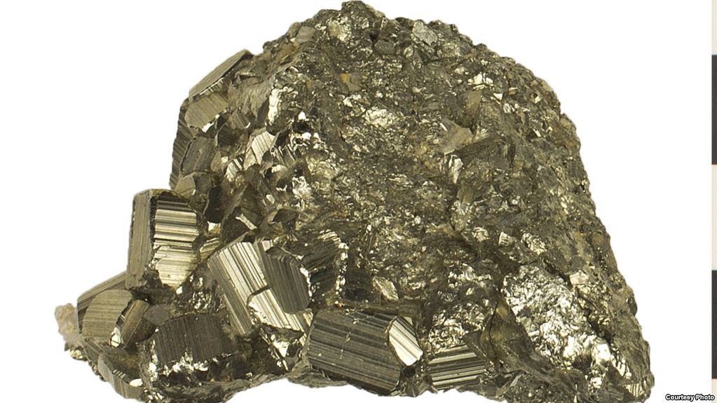 Pictured here is the mineral iron pyrite. Also known as 