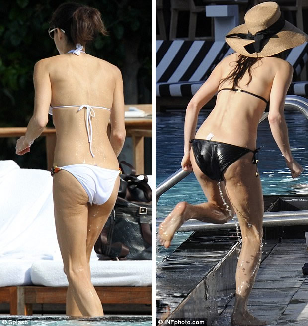 Dreaded dimples: Bethenny's dimpled thighs were on show when she hit the pool 