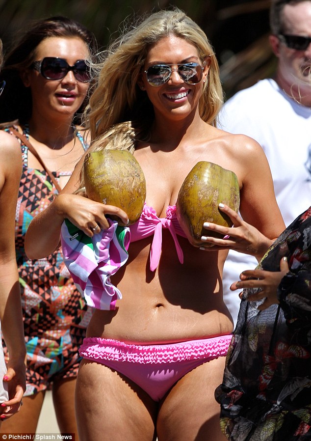 What a lovely bunch of coconuts: Lauren is on holiday in Florida with co-star Frankie Essex