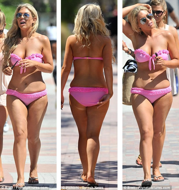 Frills in Florida: Frankie wore a pretty pink strapless bikini 
