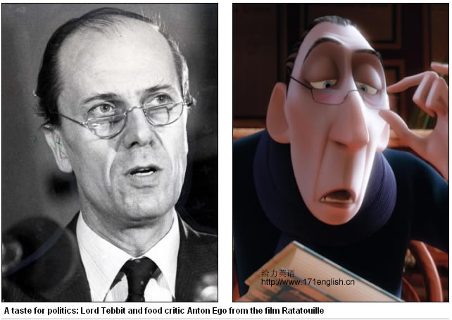 A taste for politics: Lord Tebbit and food critic Anton Ego from the film Ratatouille