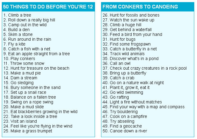 50 THINGS TO DO BEFORE YOU'RE 12,FROM CONKERS TO CANOEING