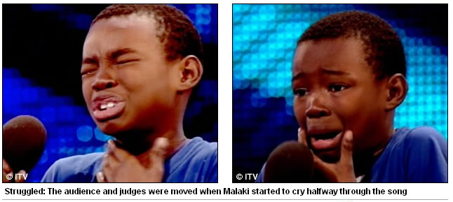 Struggled: The audience and judges were moved when Malaki started to cry halfway through the song