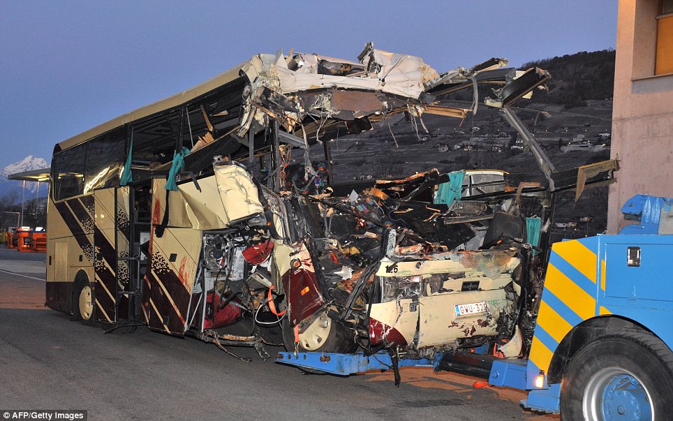 Smashed: The wreckage of the bus 
