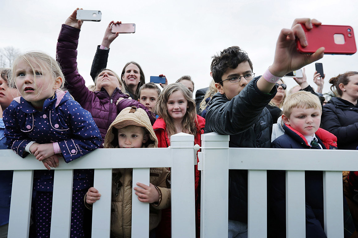 Children listen to President Trump deliver remarks on Monday.