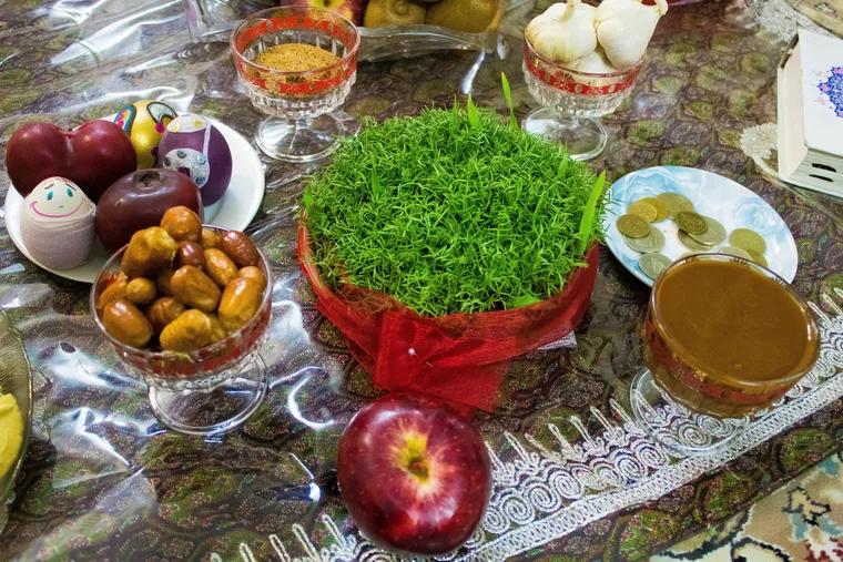 Haft-sin is the custom of setting a table with seven items beginning with the letter 's' (seven is believed to be a lucky number).