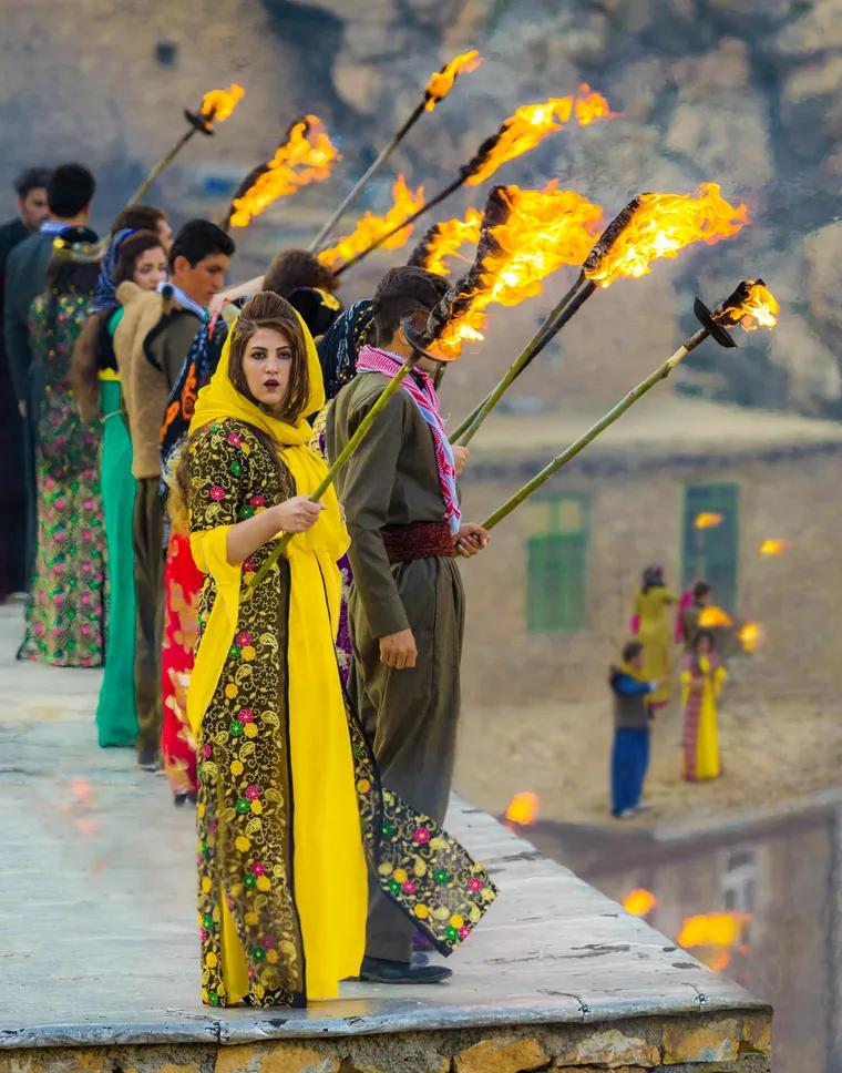 ‘Newroz’ is celebrated among the 30 million-strong Kurdish communities across Iraq, Turkey and Syria, as well as the ethnic Kurdish population of Iran. Here, celebrations take place in the Iranian-Kurdish village of Palangan in Iran. 