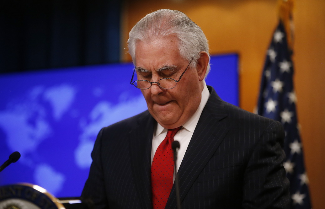 The U.S. State Department holds a media briefing after Rex Tillerson was fired as secretary of state.