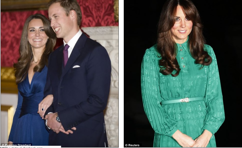 The Duchess in one of her blue dresses as her engagement to Prince William was announced