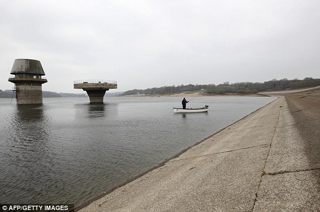 Worst water shortage since 1976: The half-full Bewl reservoir is holding just 50 per cent of its capacity as opposed to the 90 per cent it would normally hold at this time of year