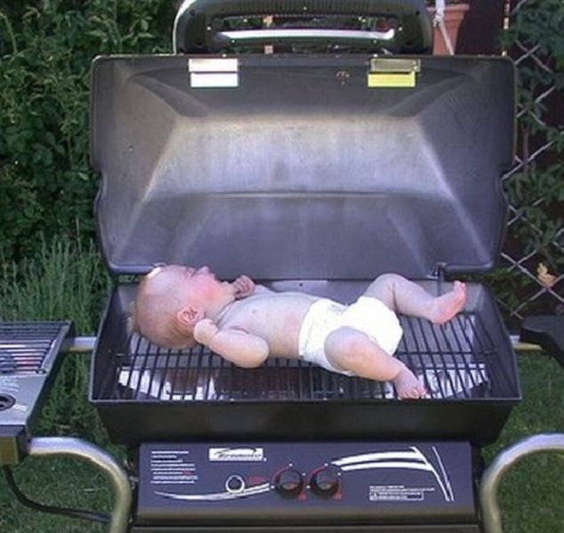 BBQ baby: Please get him off there