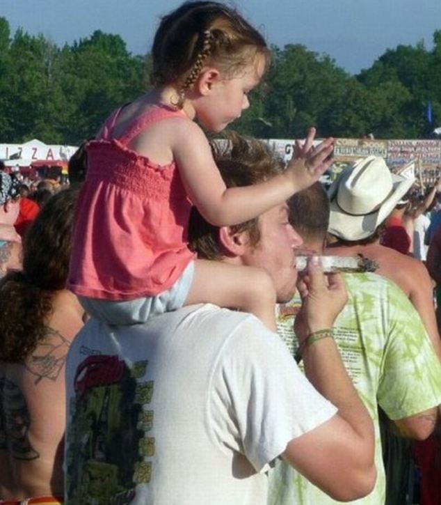 Good times at the festival: Depending on which way the wind is blowing, we might soon have a very sleepy toddler on our hands