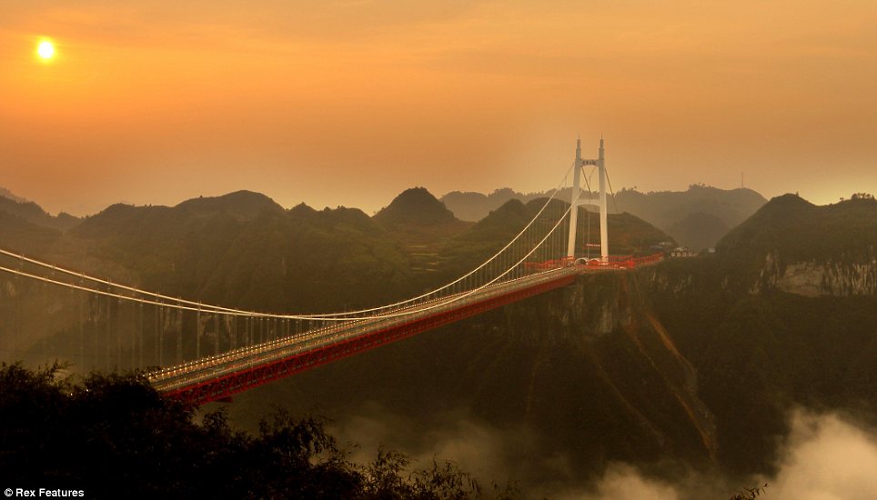 High rise: The bridge is a key part of the Jishou-Chadong Expressway, a 64-kilometre road which has 18 different tunnels which cover about half of its length